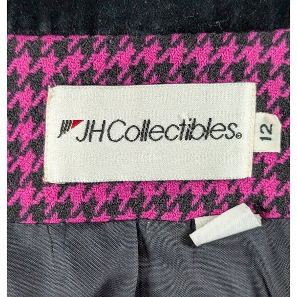 VTG Vintage JH Collectibles Pink Houndstooth 100% Wool Blazer 80s Velvet 12 - Picture 3 of 4